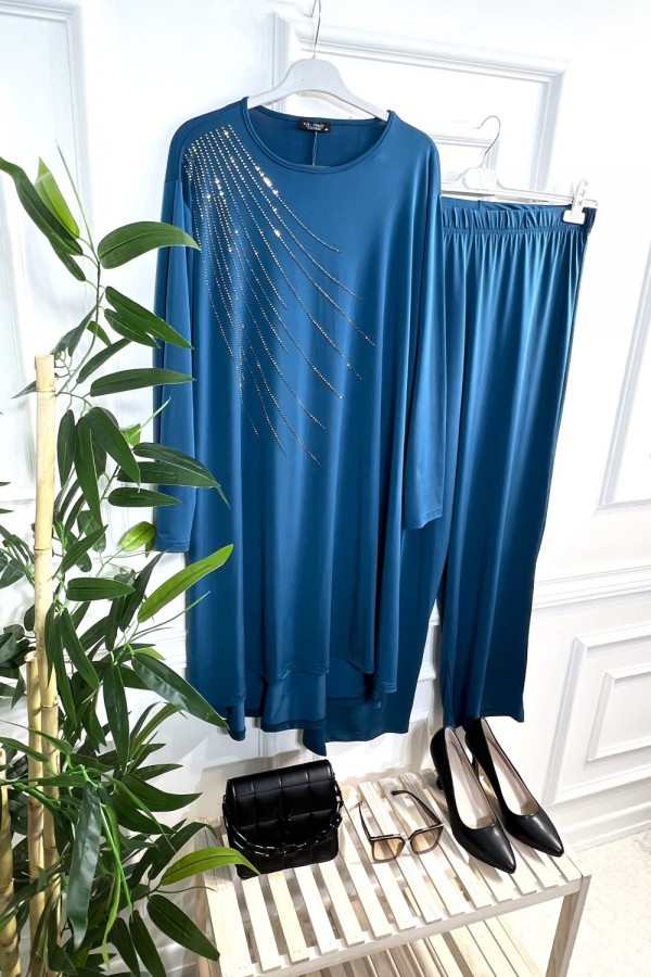 Cezire Taş Detaylı Full Esnek Sandy İkili Takım - Petrol Cezire Taş Detaylı Full Esnek Sandy İkili Takım - Petrol