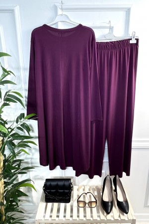 Firuze Full Esnek Likralı Taş ve İncili İkili Takım-Vişne