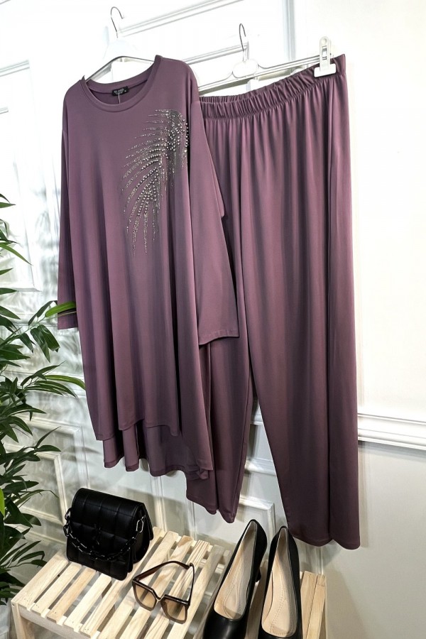 Firuze Full Esnek Likralı Taş ve İncili İkili Takım-Gül 