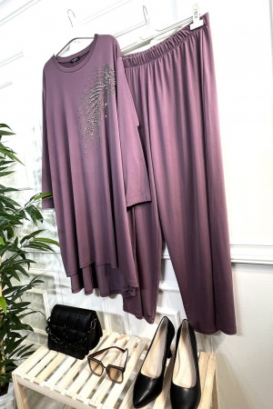 Firuze Full Esnek Likralı Taş ve İncili İkili Takım-Gül 