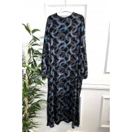 Şahane Pamuk Viskon Uzun Elbise - Siyah Mavi Halka