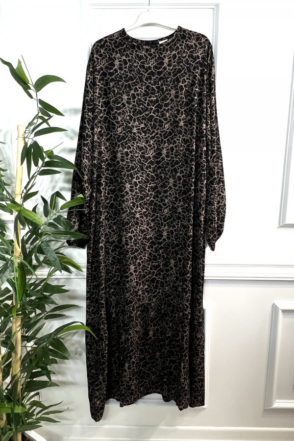 Şahane Pamuk Viskon Uzun Elbise - Siyah Kahve Cam Kırığı Şahane Pamuk Viskon Uzun Elbise - Siyah Kahve Cam Kırığı