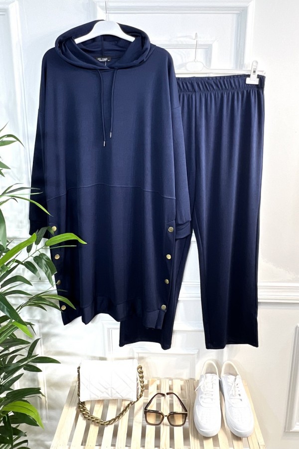 Hayat Full Esnek Likralı Fitilli Penye Kapşonlu Takım - Lacivert Hayat Full Esnek Likralı Fitilli Penye Kapşonlu Takım - Lacivert