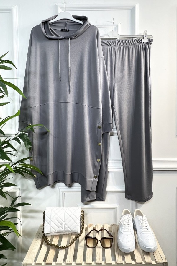 Hayat Full Esnek Likralı Fitilli Penye Kapşonlu Takım - Gri Hayat Full Esnek Likralı Fitilli Penye Kapşonlu Takım - Gri