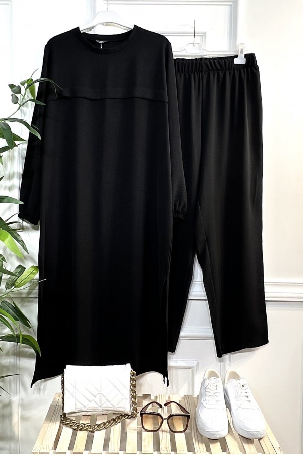 Hera Önü Patlı Uzun Ayrobin İkili Takım - Siyah Hera Önü Patlı Uzun Ayrobin İkili Takım - Siyah