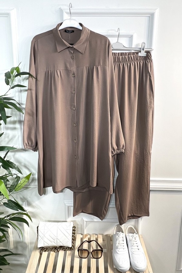 Majeste Önü Pileli Ayrobin İkili Takım - Vizon Majeste Önü Pileli Ayrobin İkili Takım - Vizon