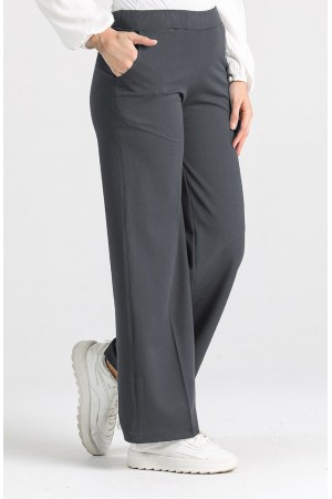 Miyase En Boy Likra Bol Paça Pantolon  - Koyu Gri