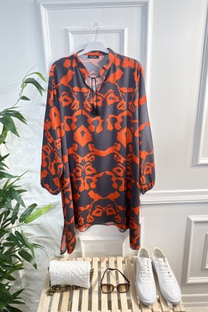 Ahenk Bağcıklı Pamuk Viskon Tunik - Nar Füme Tetri