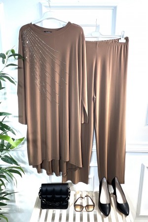 Cezire Taş Detaylı Full Esnek Sandy İkili Takım -Camel Cezire Taş Detaylı Full Esnek Sandy İkili Takım -Camel