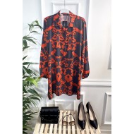 Mihrimah Gizli Düğmeli Pamuk Viskon Tunik Gömlek-Nar Füme Tetri