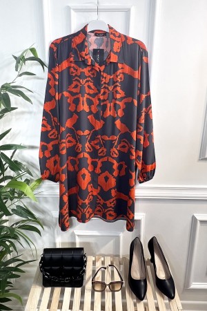 Mihrimah Gizli Düğmeli Pamuk Viskon Tunik Gömlek-Nar Füme Tetri