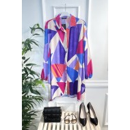 Mihrimah Gizli Düğmeli Pamuk Viskon Tunik Gömlek-Fuşya Lila Geo