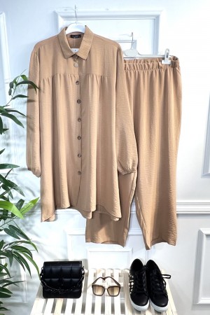 Majeste Önü Pileli Ayrobin İkili Takım - Latte Majeste Önü Pileli Ayrobin İkili Takım - Latte