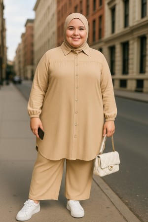 Majeste Önü Pileli Ayrobin İkili Takım - Latte