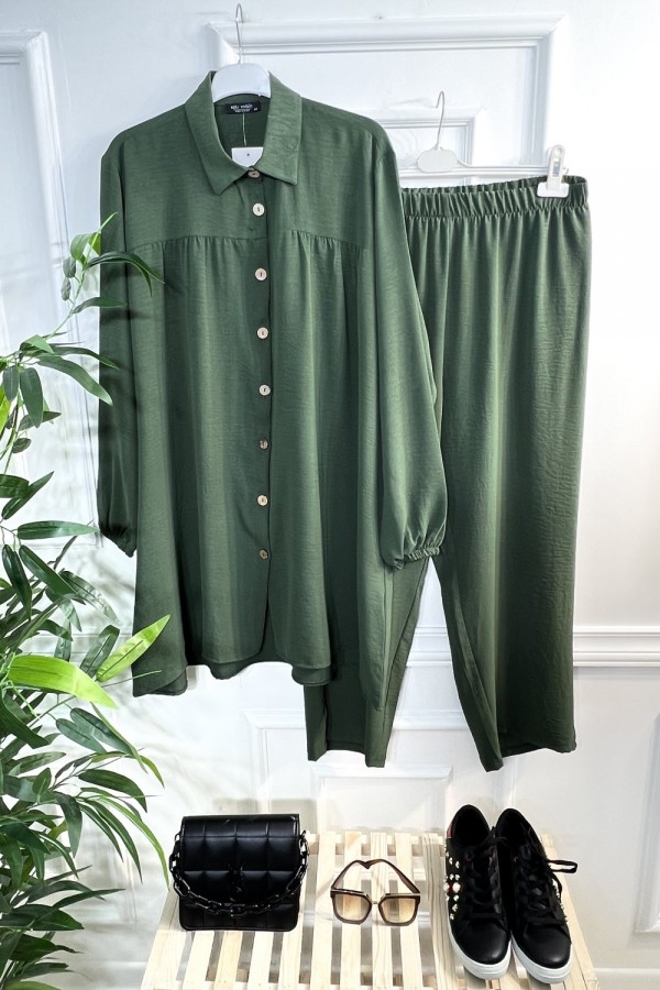 Majeste Önü Pileli Ayrobin İkili Takım - Haki Majeste Önü Pileli Ayrobin İkili Takım - Haki