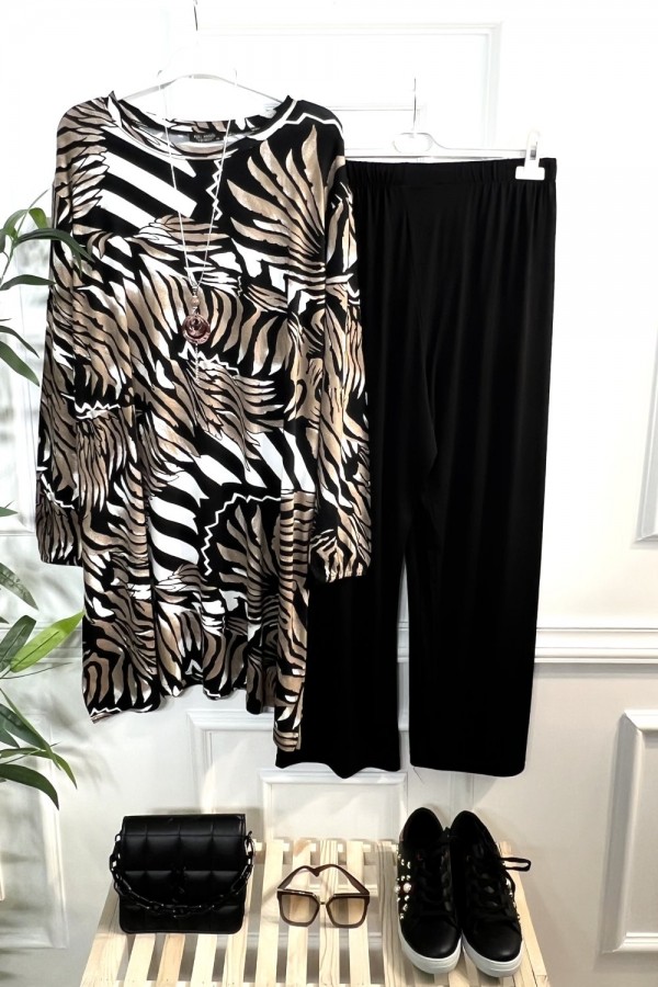 Esila Full Esnek Likralı Penye Viskon Takım-Vizon Kaplan Esila Full Esnek Likralı Penye Viskon Takım-Vizon Kaplan