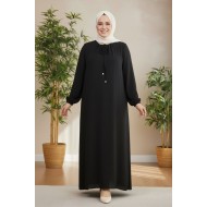 Nehir Yakası Büzgü Bağcıklı Ayrobin Elbise - Siyah Nehir Yakası Büzgü Bağcıklı Ayrobin Elbise - Siyah