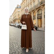 Mahperi Taşlı Ağ Pileli Ayrobin Elbise -Kahve Mahperi Taşlı Ağ Pileli Ayrobin Elbise -Kahve