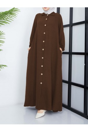 Nilperi Düğmeli  Ayrobin  Ferace - Kahverengi