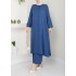 Mira Düğmeli Uzun Sofya Keten Takım -İndigo