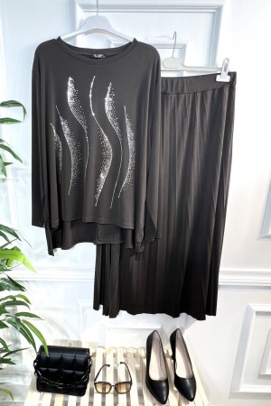 Yağmur Taşlı Sandy Etekli Takım - Acı Kahve Yağmur Taşlı Sandy Etekli Takım - Acı Kahve