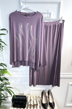 Yağmur Taşlı Sandy Etekli Takım - Gül Yağmur Taşlı Sandy Etekli Takım - Gül