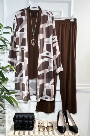 Zarafet Şifon Sandy Üçlü Takım-Kolye Hediyeli-Kahve Geometrik Zarafet Şifon Sandy Üçlü Takım-Kolye Hediyeli-Kahve Geometrik