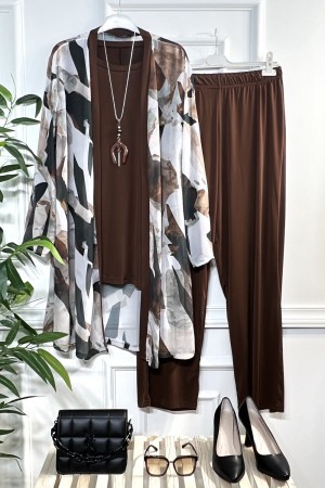 Zarafet Şifon Sandy Üçlü Takım-Kolye Hediyeli-Kahve Parça Yaprak Zarafet Şifon Sandy Üçlü Takım-Kolye Hediyeli-Kahve Parça Yaprak