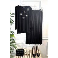 İncim Taş ve İncili Sandy Etekli Takım - Siyah