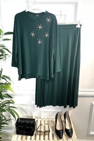 İncim Taş ve İncili Sandy Etekli Takım - Zümrüt İncim Taş ve İncili Sandy Etekli Takım - Zümrüt