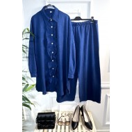 Rana Fırfır Detaylı Keten İkili Takım - İndigo