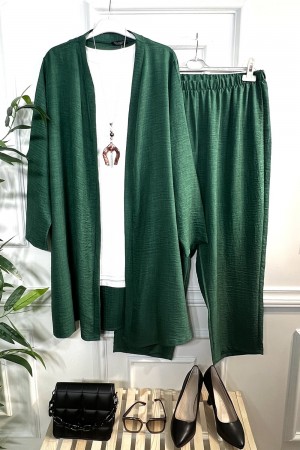 Zuhal Sofia Keten Üçlü Takım-KOLYE HEDİYELİ- Zümrüt Zuhal Sofia Keten Üçlü Takım-KOLYE HEDİYELİ- Zümrüt