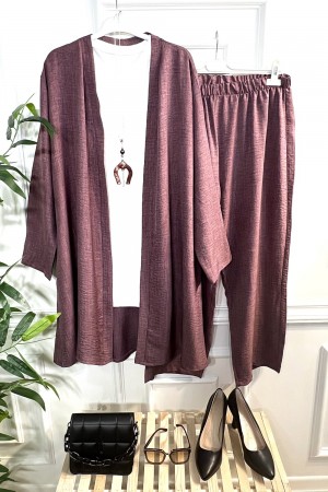 Zuhal Sofia Keten Üçlü Takım-KOLYE HEDİYELİ- Gül Zuhal Sofia Keten Üçlü Takım-KOLYE HEDİYELİ- Gül