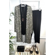 Kumru Pamuk Penye Viskon Üçlü Takım-Haki Siyah Etnik