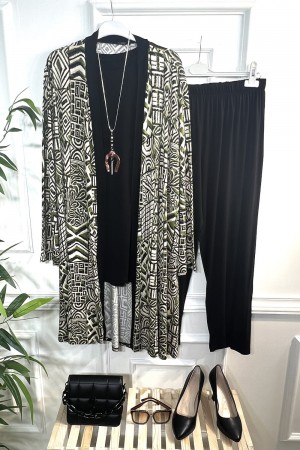 Kumru Pamuk Penye Viskon Üçlü Takım-Haki Siyah Etnik Kumru Pamuk Penye Viskon Üçlü Takım-Haki Siyah Etnik