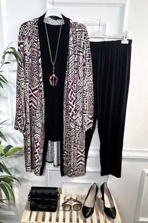 Kumru Pamuk Penye Viskon Üçlü Takım-Fuşya Siyah Etnik Kumru Pamuk Penye Viskon Üçlü Takım-Fuşya Siyah Etnik