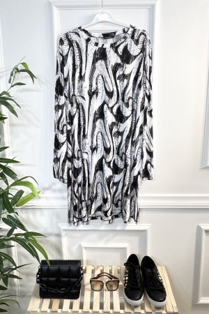 Nilay Full Likralı Penye Viskon Tunik-KOLYE HEDİYELİ-Siyah Fırça