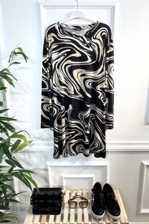 Nilay Full Likralı Penye Viskon Tunik-KOLYE HEDİYELİ - Siyah Vizon Dalga