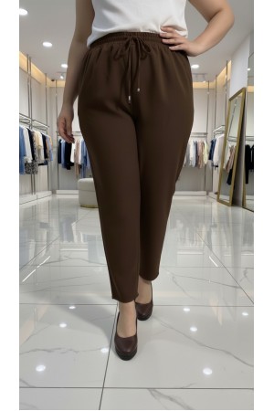 Cazibe İthal Dabıl Beli Lastikli Dar Paça Pantolon-Kahverengi