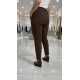 Cazibe İthal Dabıl Beli Lastikli Dar Paça Pantolon-Kahverengi