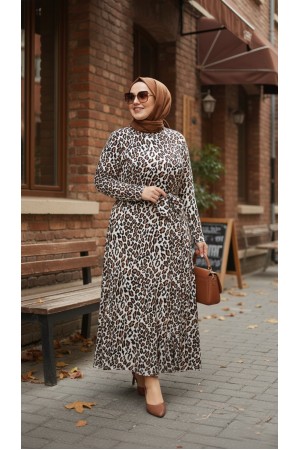 Adel Full Esnek Likralı Leopar Desenli Elbise-Leopar