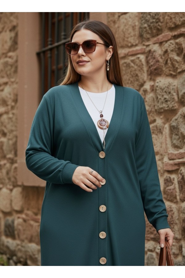 Miranda Düğmeli Full Esnek Likralı Hırka - Petrol