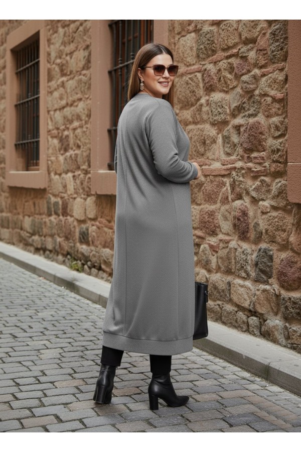 Miranda Düğmeli Full Esnek Likralı Hırka - Gri