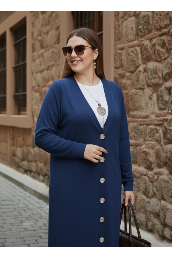 Miranda Düğmeli Full Esnek Likralı Hırka - İndigo