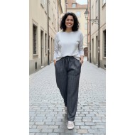 Dilan Bol Paça Beli Lastikli Yumuşak Kaşe Pantolon-Füme Balıksırtı