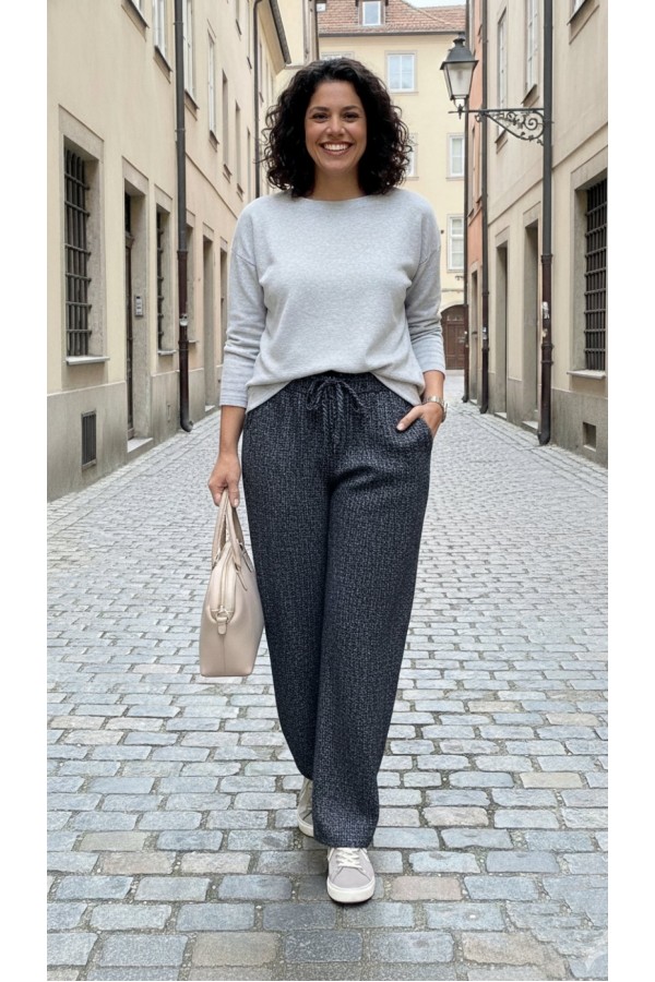 Dilan Bol Paça Beli Lastikli Yumuşak Kaşe Pantolon-Siyah Karyağdı