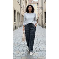 Dilan Bol Paça Beli Lastikli Yumuşak Kaşe Pantolon-Siyah Tetris