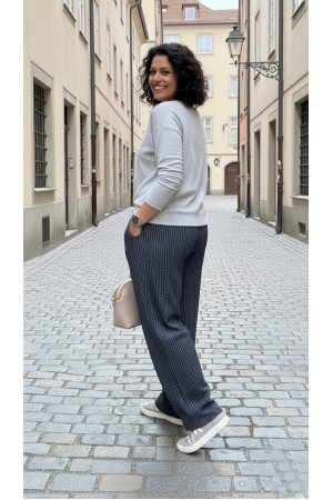 Dilan Bol Paça Beli Lastikli Yumuşak Kaşe Pantolon-Siyah Zincir