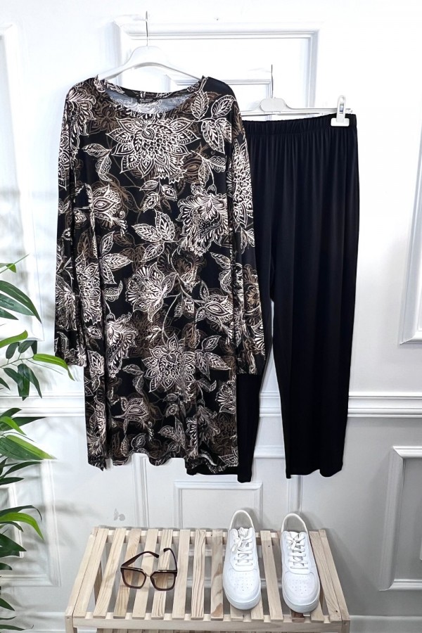 Alev Full Esnek Likralı Penye Viskon İkili Takım-Siyah Kahve Yaprak Alev Full Esnek Likralı Penye Viskon İkili Takım-Siyah Kahve Yaprak