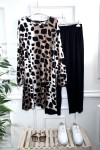 Alev Full Esnek Likralı Penye Viskon İkili Takım-Siyah Kahve Leopar
